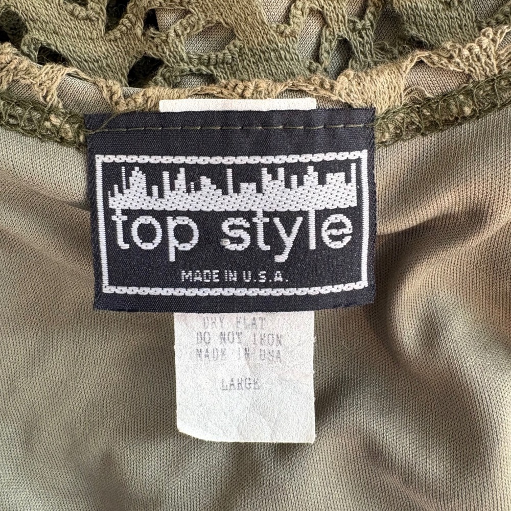 VTG Top Style Women Crochet Knit Mini Dress Olive Green Short Sleeve Lined Large - Picture 4 of 5